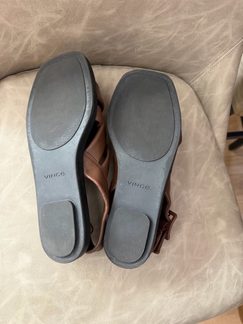 Vince Rexx Brown Leather Braided Slingback Sandals - Picture 5 of 8